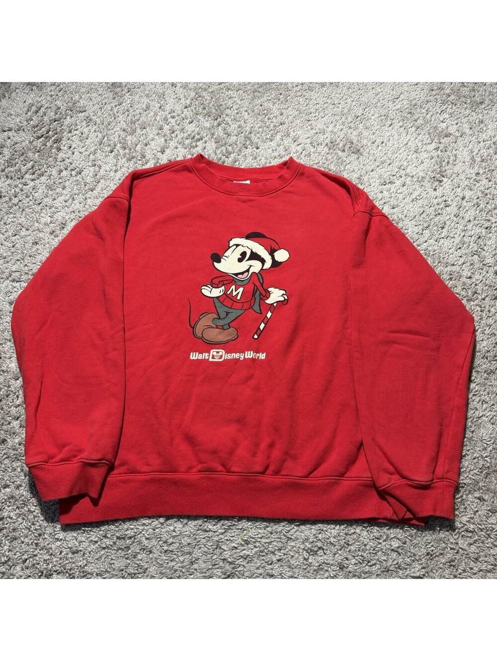 Disney World Santa Mickey Mouse Red Christmas Holiday Sweatshirt Adult XL